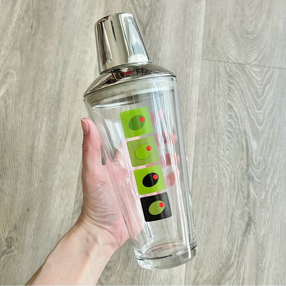 Vintage Olive Theme Martini Shaker & matching Olive cocktail picks